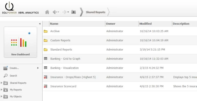 an example of a dashboard for xbrl financial reporting